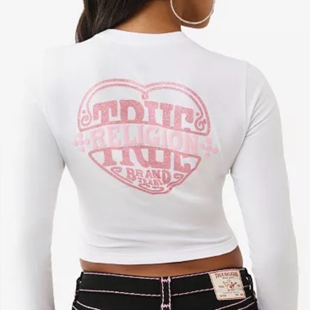 True Religion Women's Long-Sleeve Glitter Puff Heritage Baby T-Shirt XL